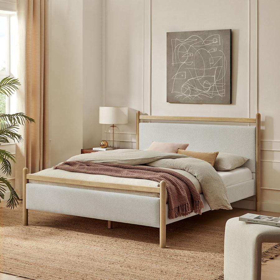 Flax Full Size Platform Bed Frame in Light Oak Heathered Ivory