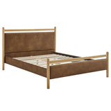 Flax Full Size Vegan Leather Platform Bed Frame in Light Oak Canyon
