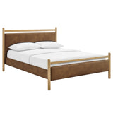 Flax Full Size Vegan Leather Platform Bed Frame in Light Oak Canyon