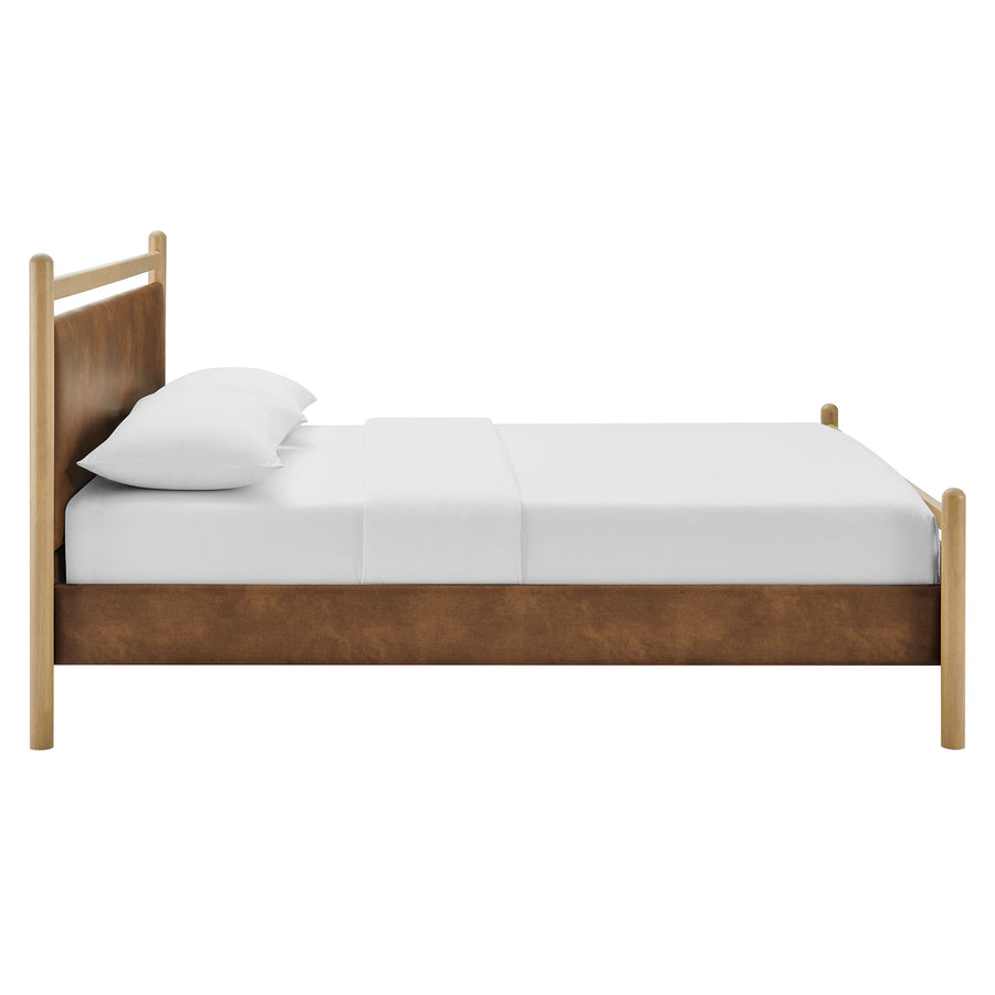 Flax Full Size Vegan Leather Platform Bed Frame in Light Oak Canyon