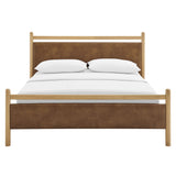 Flax Full Size Vegan Leather Platform Bed Frame in Light Oak Canyon