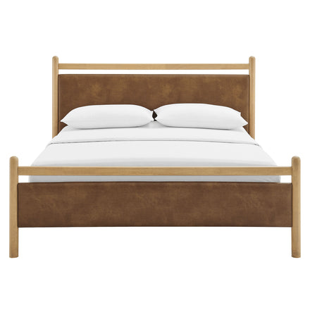 Ginny Full Size Vegan Leather Platform Bed Frame in Light Oak Canyon