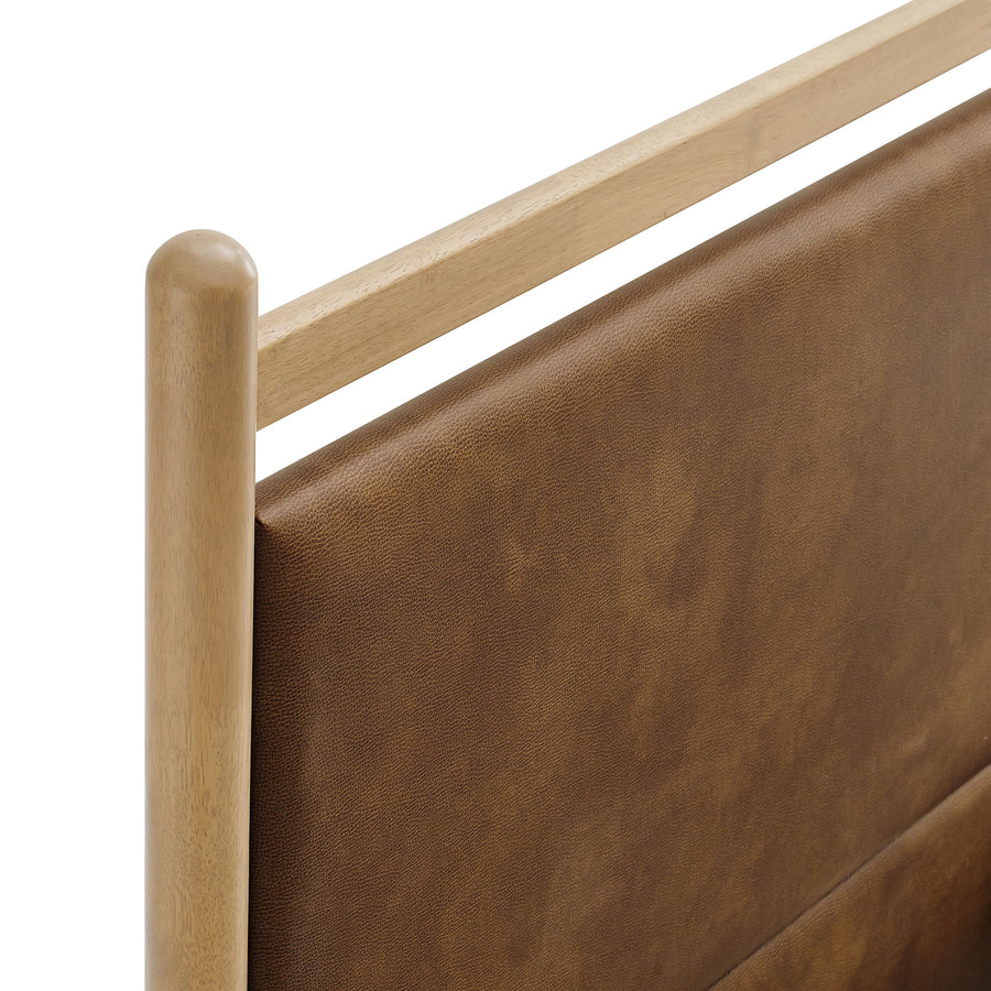 Flax Full Size Vegan Leather Platform Bed Frame in Light Oak Canyon