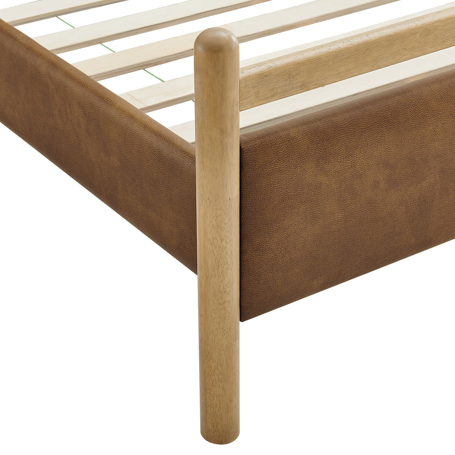 Flax Full Size Vegan Leather Platform Bed Frame in Light Oak Canyon