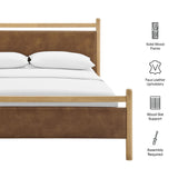 Flax Full Size Vegan Leather Platform Bed Frame in Light Oak Canyon
