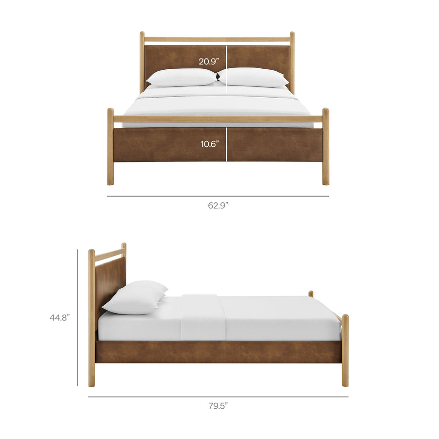 Flax Full Size Vegan Leather Platform Bed Frame in Light Oak Canyon