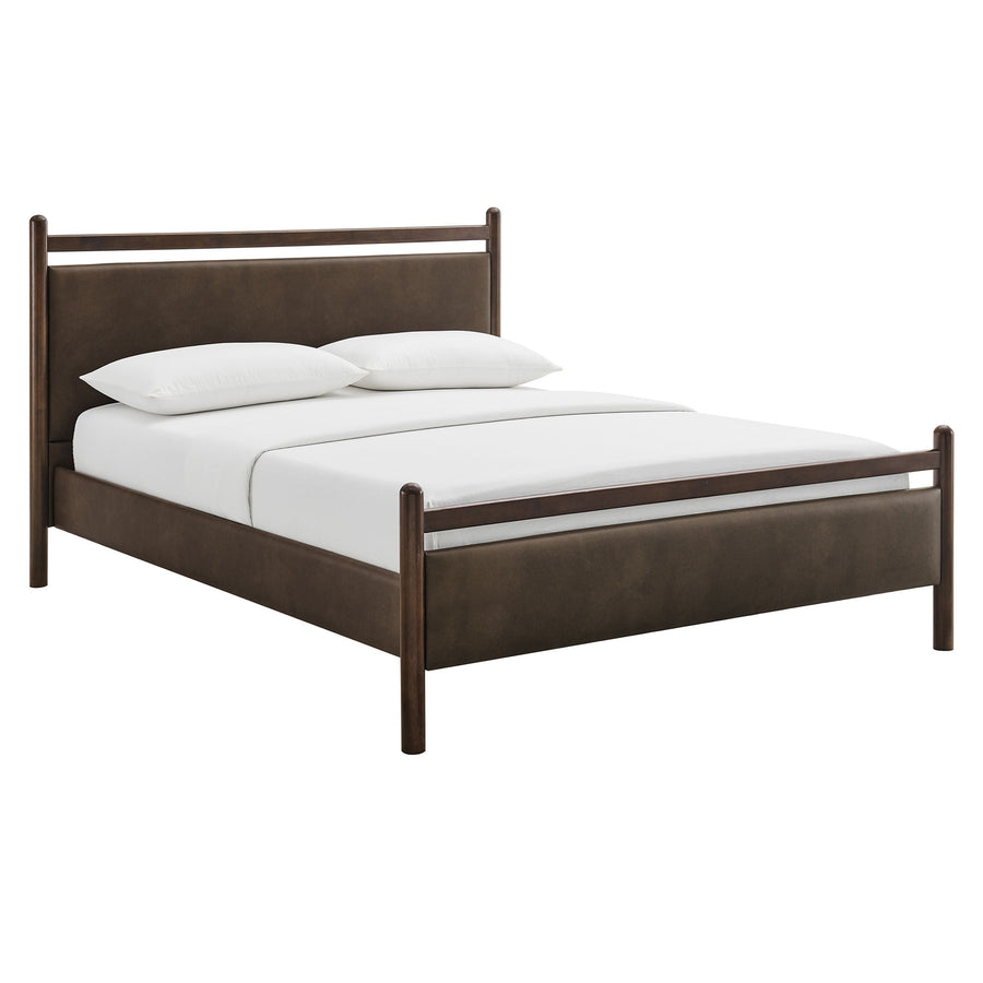 Flax Full Size Vegan Leather Platform Bed Frame in Wenge Mushroom