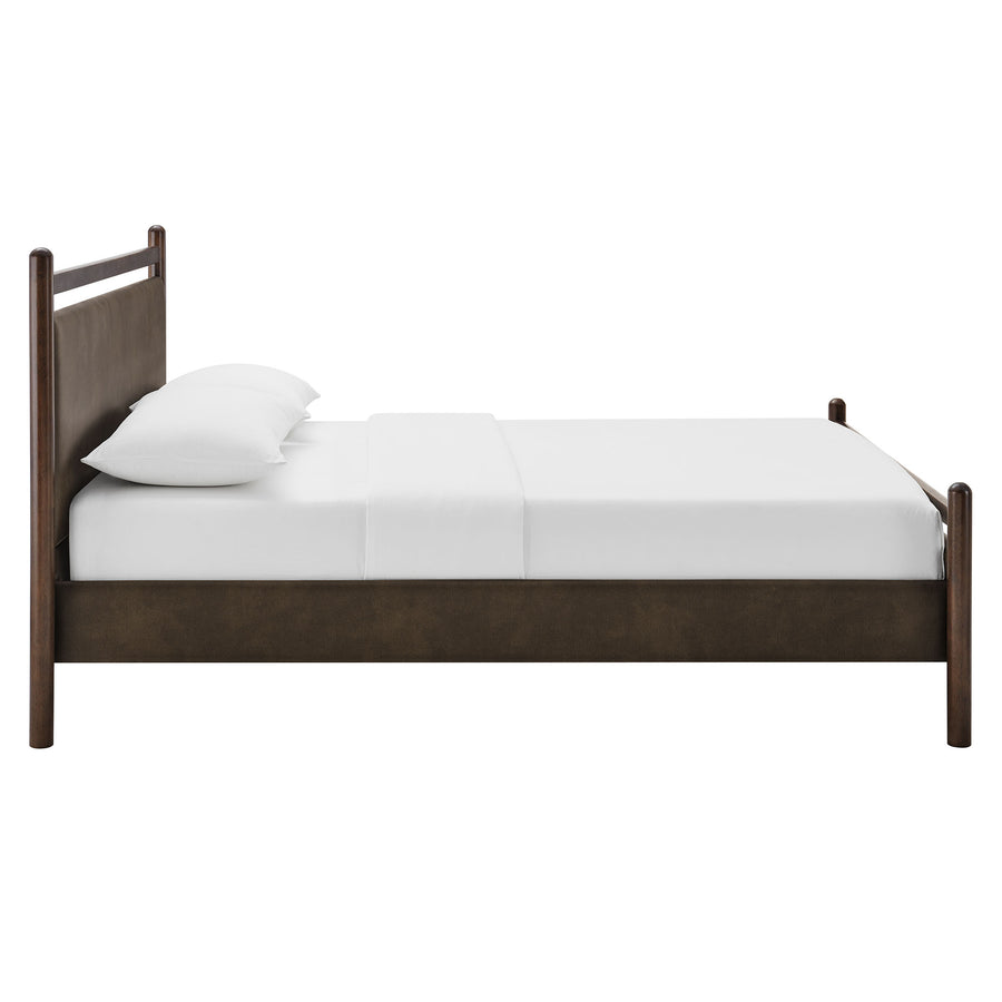Flax Full Size Vegan Leather Platform Bed Frame in Wenge Mushroom