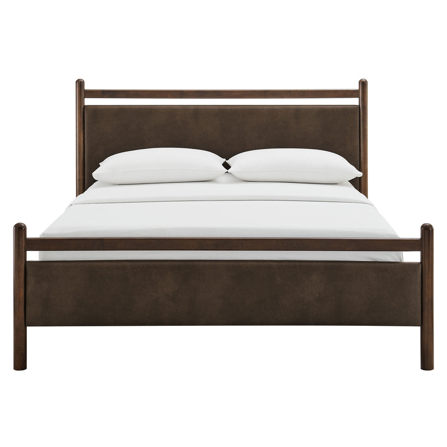 Flax Full Size Vegan Leather Platform Bed Frame in Wenge Mushroom