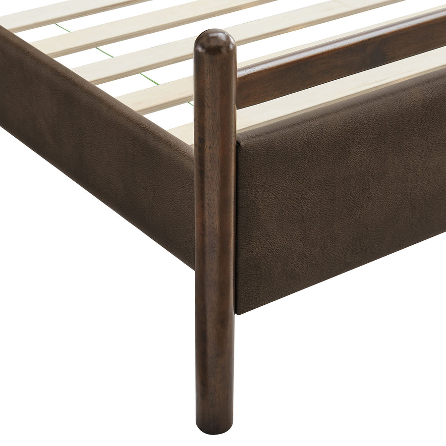 Flax Full Size Vegan Leather Platform Bed Frame in Wenge Mushroom