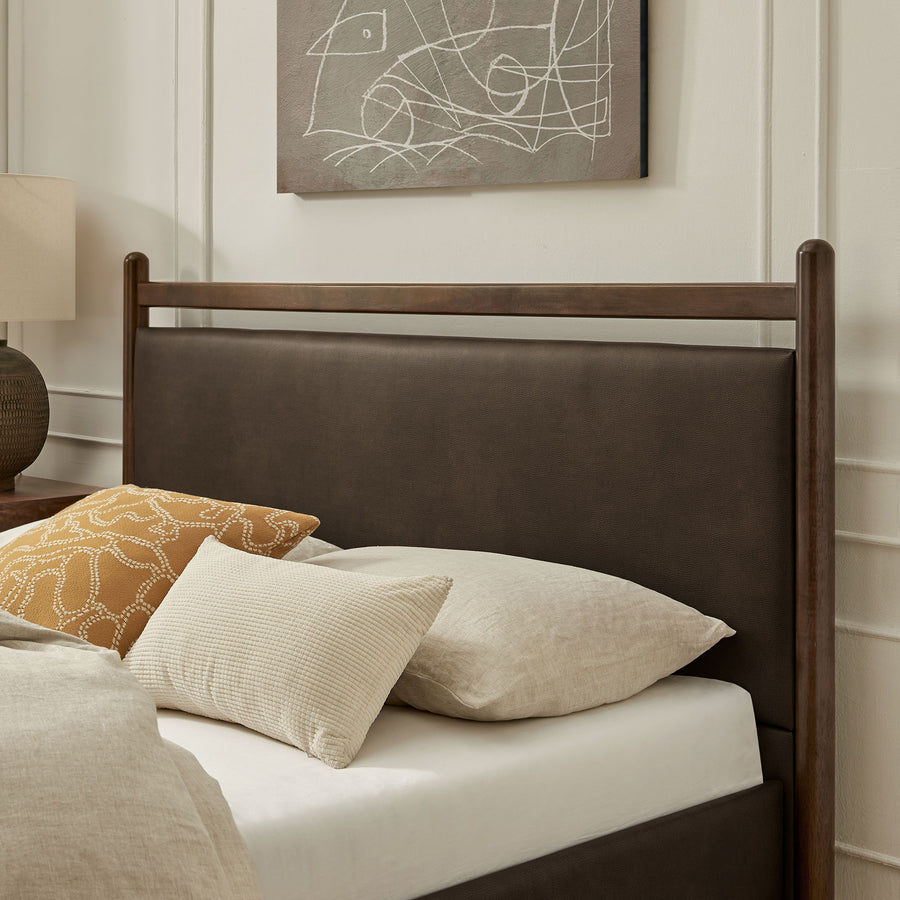 Flax Full Size Vegan Leather Platform Bed Frame in Wenge Mushroom