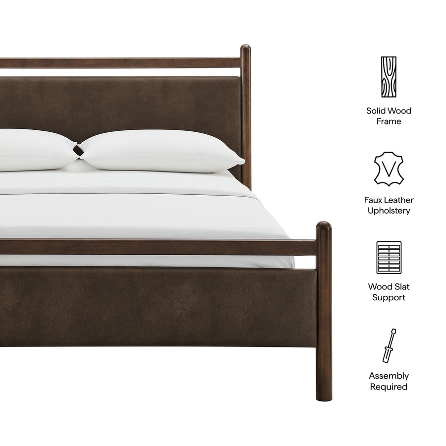 Flax Full Size Vegan Leather Platform Bed Frame in Wenge Mushroom