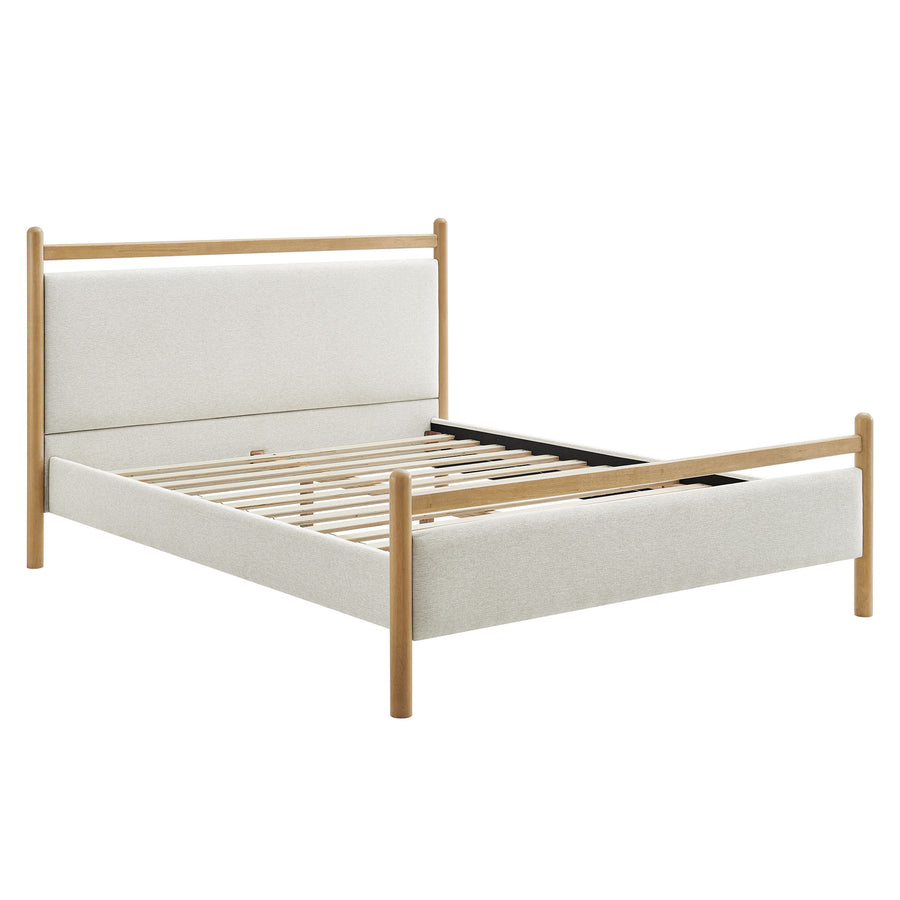 Flax Queen Size Platform Bed Frame in Light Oak Heathered Ivory