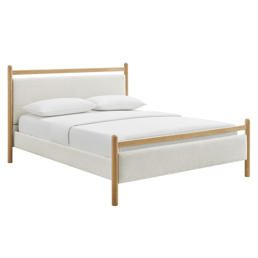 Flax Queen Size Platform Bed Frame in Light Oak Heathered Ivory