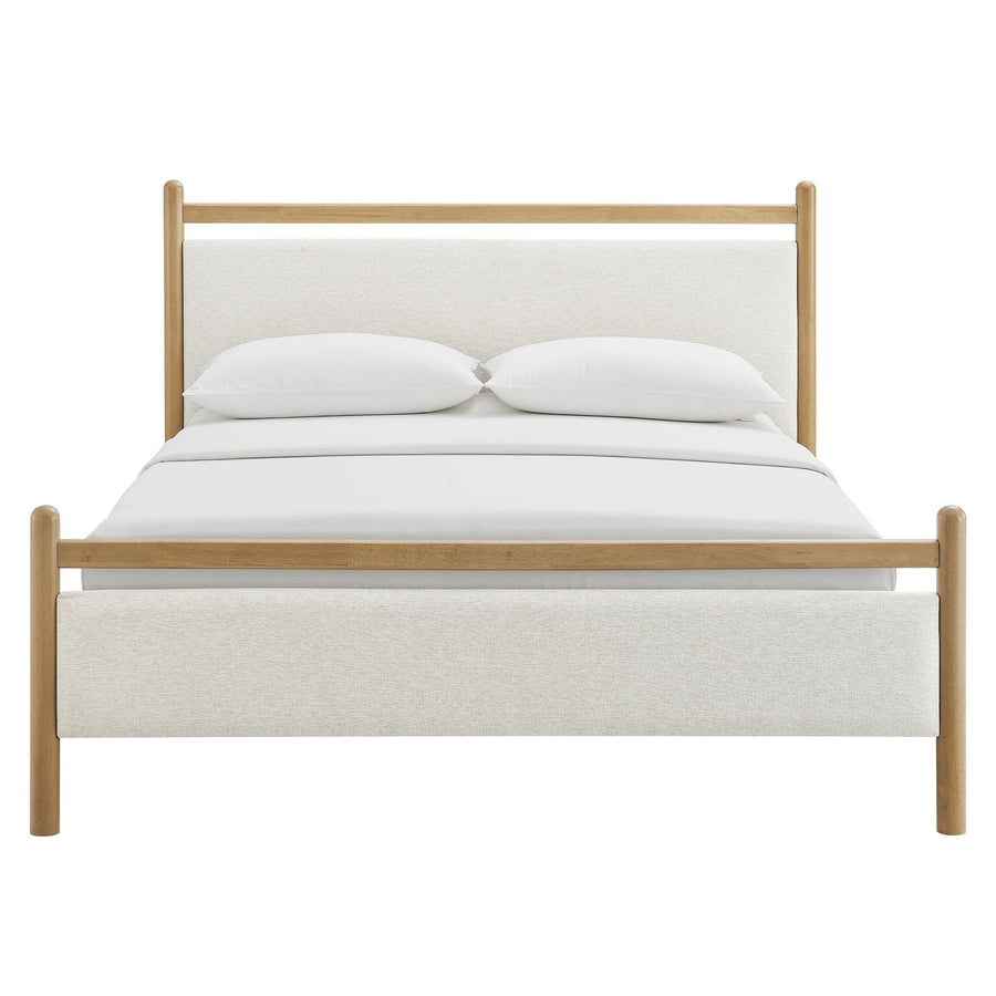 Flax Queen Size Platform Bed Frame in Light Oak Heathered Ivory