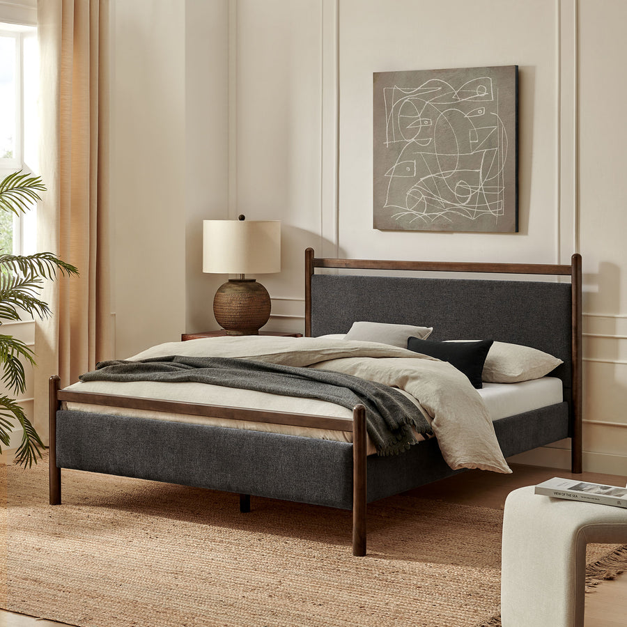 Flax Queen Size Platform Bed Frame in Wenge Heathered Dark Gray
