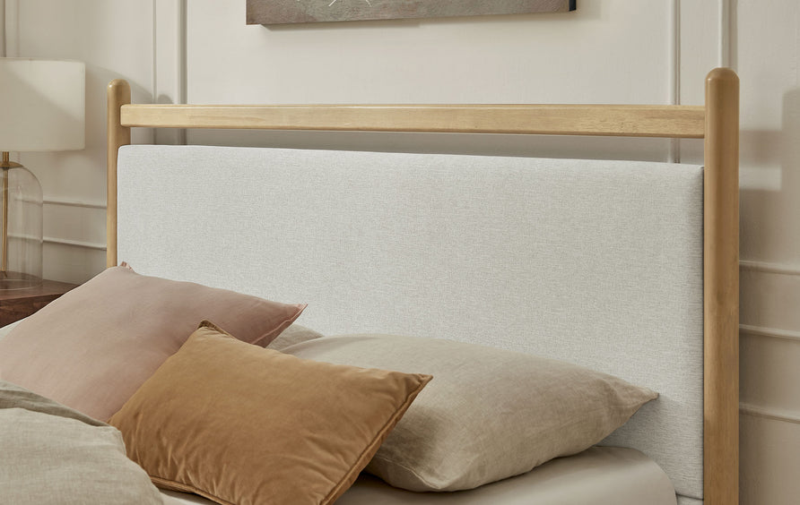 Flax King Size Platform Bed Frame in Light Oak Heathered Ivory