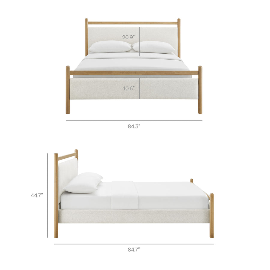 Flax King Size Platform Bed Frame in Light Oak Heathered Ivory
