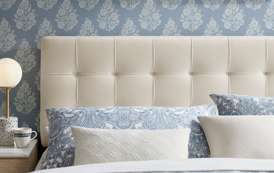 Cleo Stain-Resistant Performance Velvet Queen Size Headboard in Alabaster