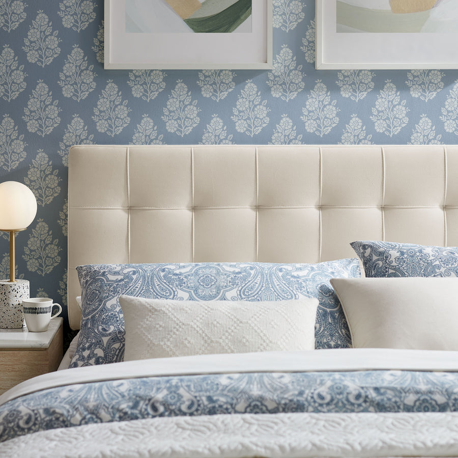Cleo Stain-Resistant Performance Velvet Queen Size Headboard in Alabaster