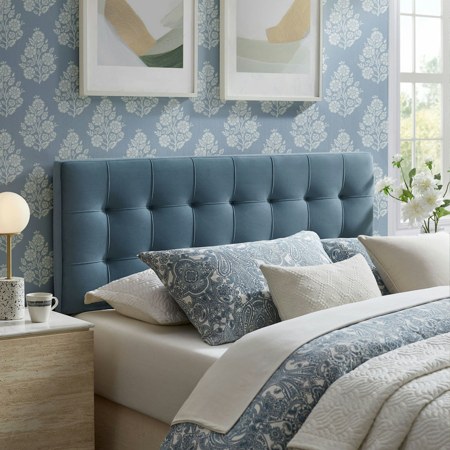 Cleo Stain-Resistant Performance Velvet Queen Size Headboard in Cadet Blue