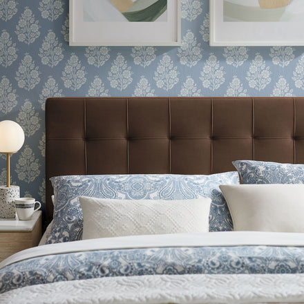 Lily Stain-Resistant Performance Velvet Queen Size Headboard in Chocolate Brown