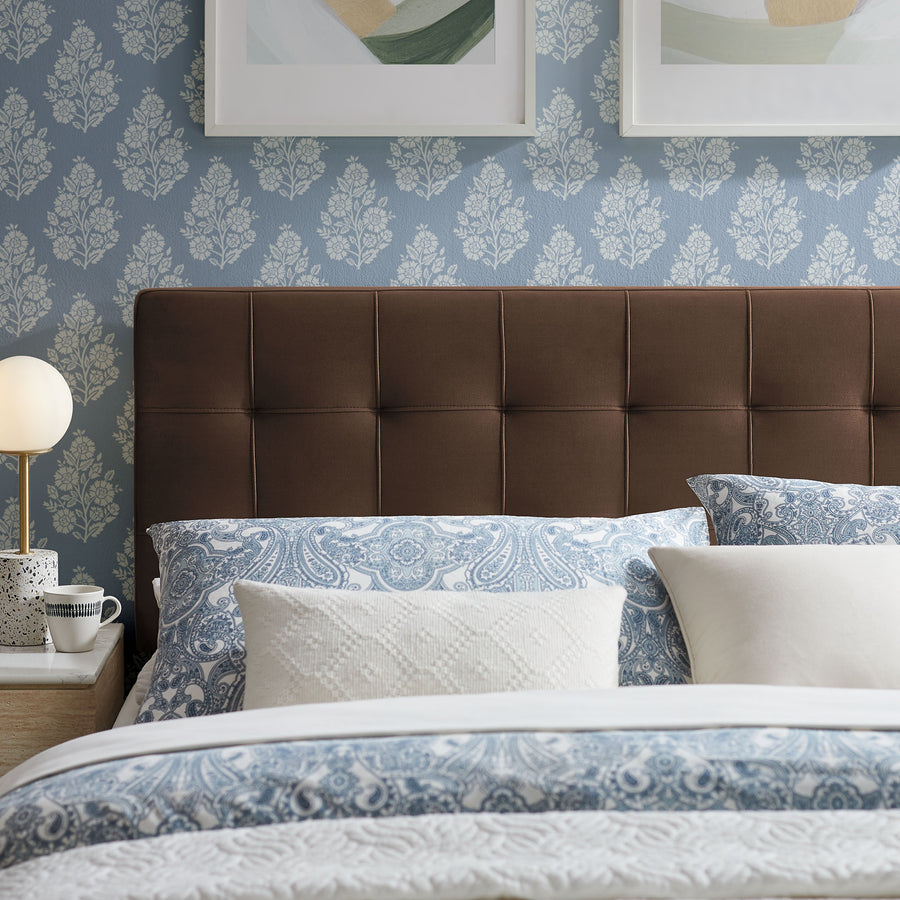 Cleo Stain-Resistant Performance Velvet Queen Size Headboard in Chocolate Brown
