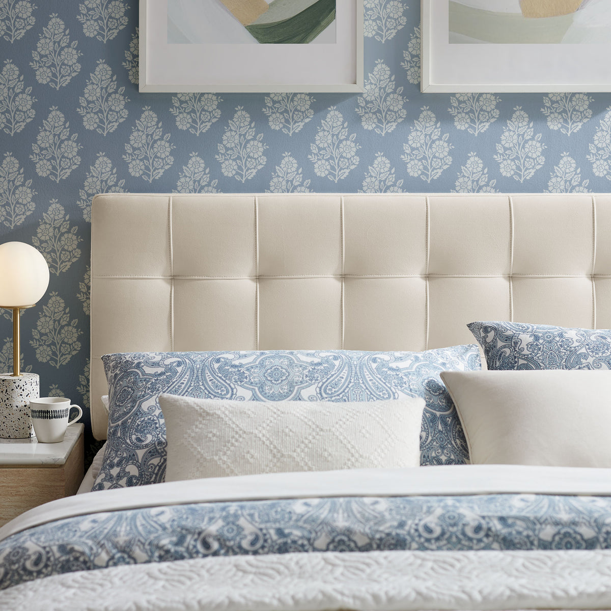 Lily Stain-Resistant Performance Velvet King Size Headboard in Alabaster