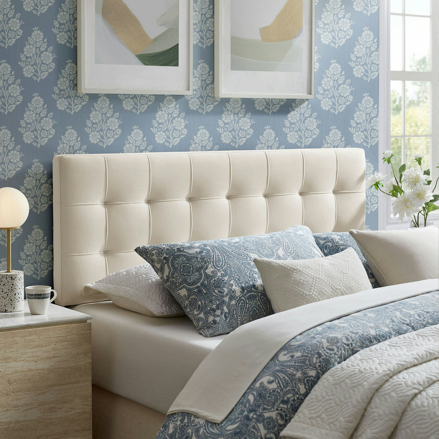 Cleo Stain-Resistant Performance Velvet King Size Headboard in Alabaster
