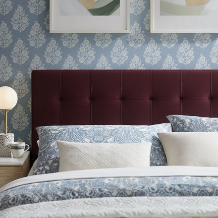 Lily Stain-Resistant Performance Velvet King Size Headboard in Mulberry