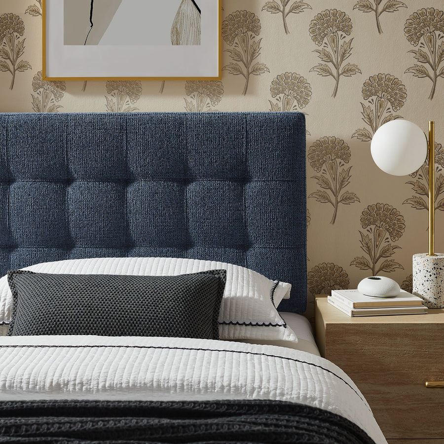 Cleo Upholstered Twin Size Headboard in Navy Chenille