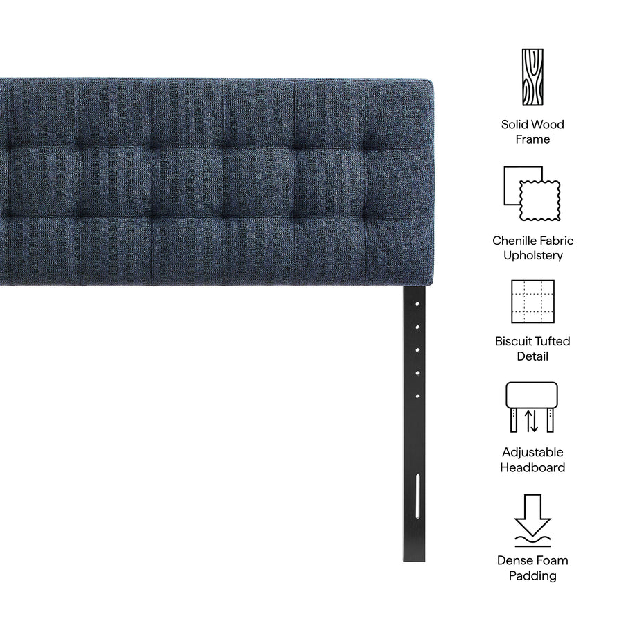 Cleo Upholstered Queen Size Headboard in Navy Chenille