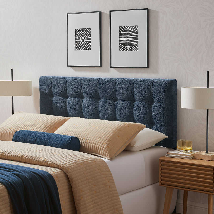 Cleo Upholstered King Size Headboard in Navy Chenille