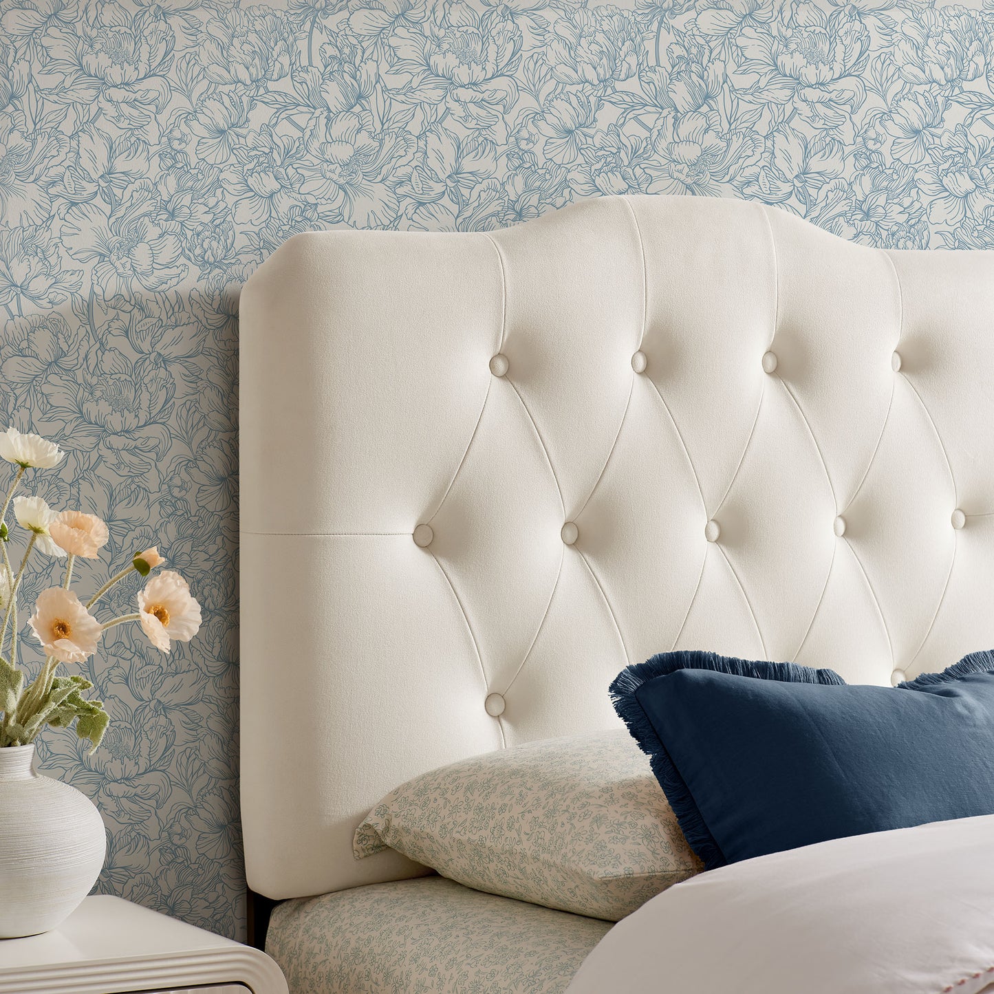 Sage Stain-Resistant Performance Velvet Twin Headboard in Alabaster