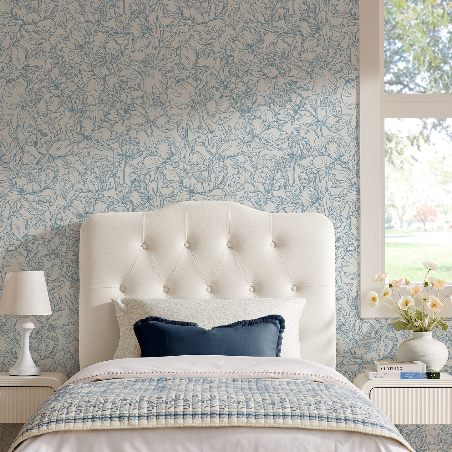 Sage Stain-Resistant Performance Velvet Twin Headboard in Alabaster