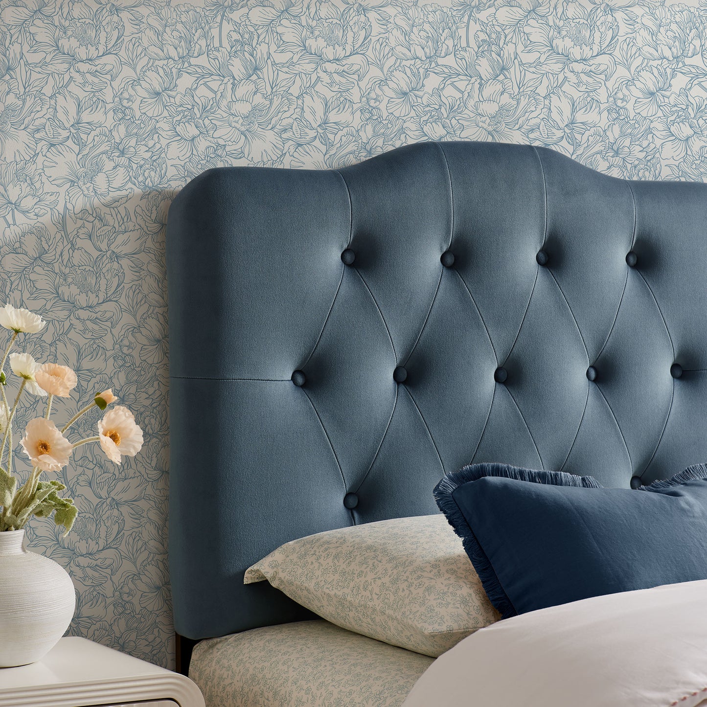 Sage Stain-Resistant Performance Velvet Twin Headboard in Cadet Blue