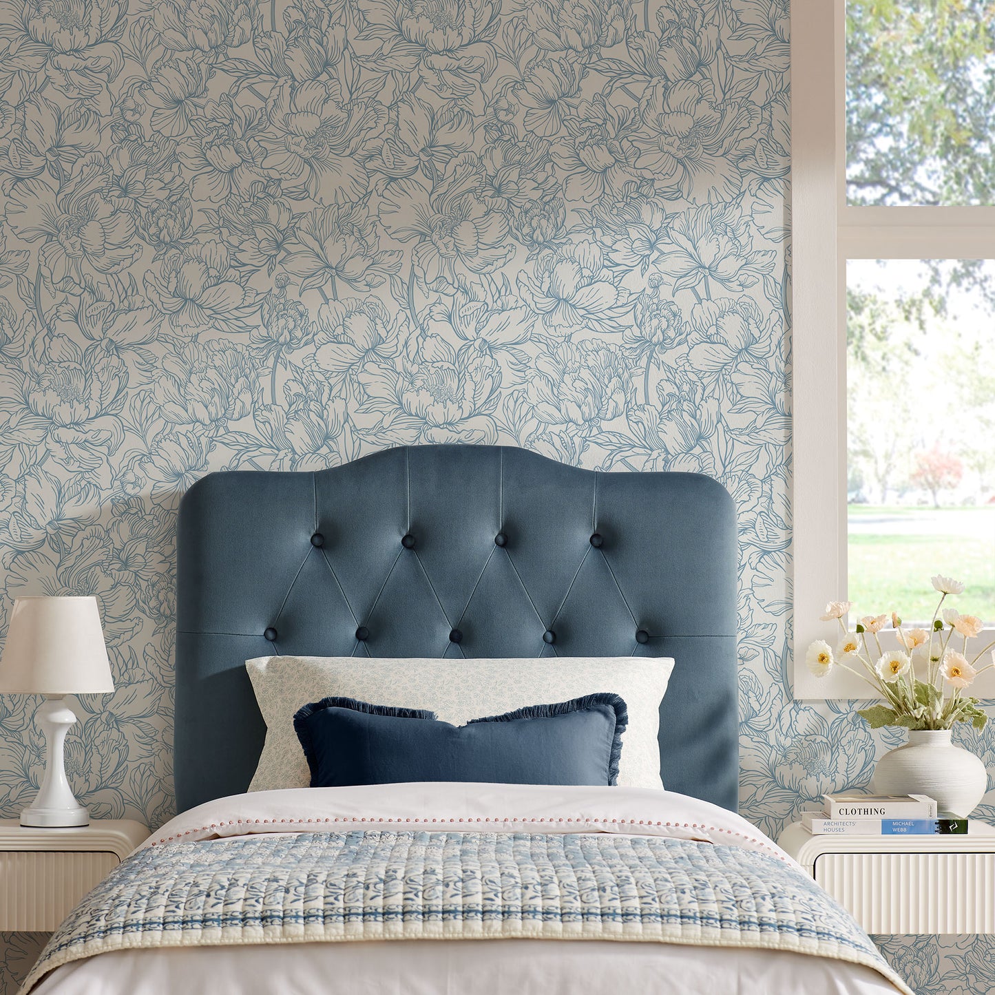 Sage Stain-Resistant Performance Velvet Twin Headboard in Cadet Blue