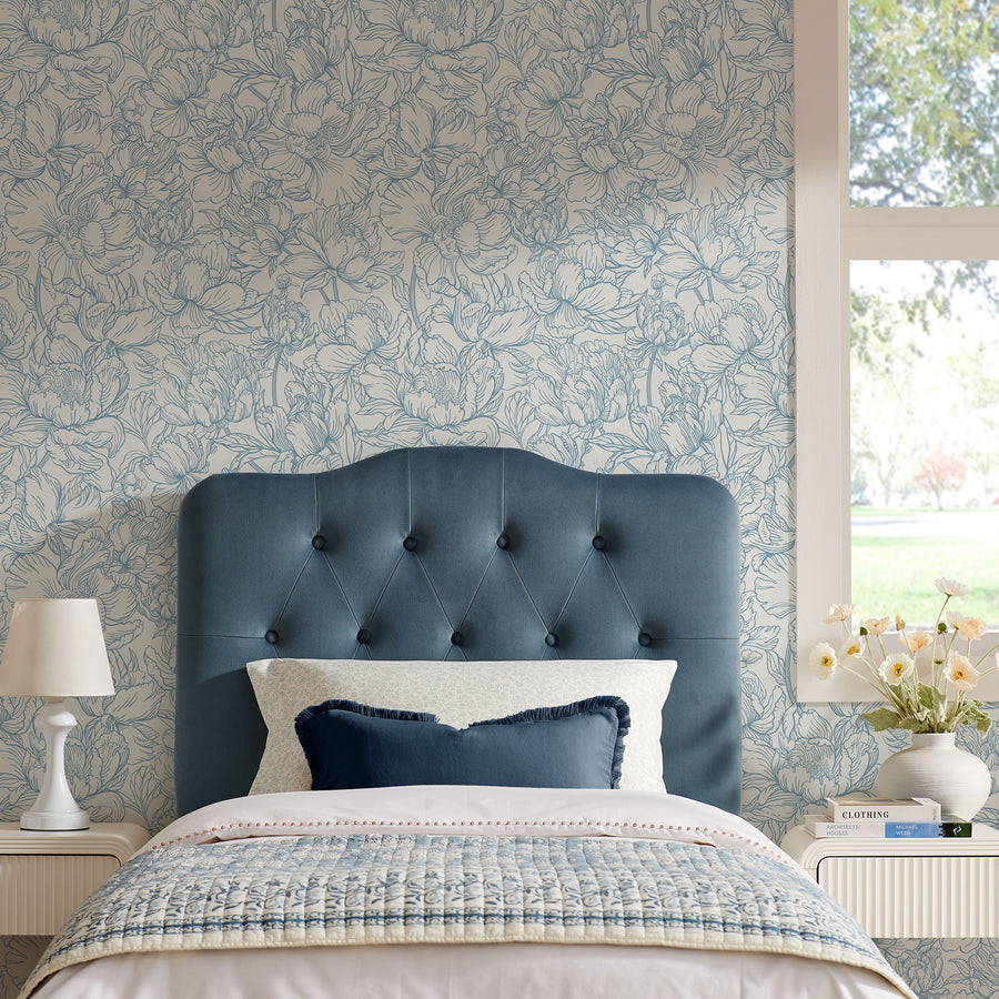 Sage Stain-Resistant Performance Velvet Twin Headboard in Cadet Blue