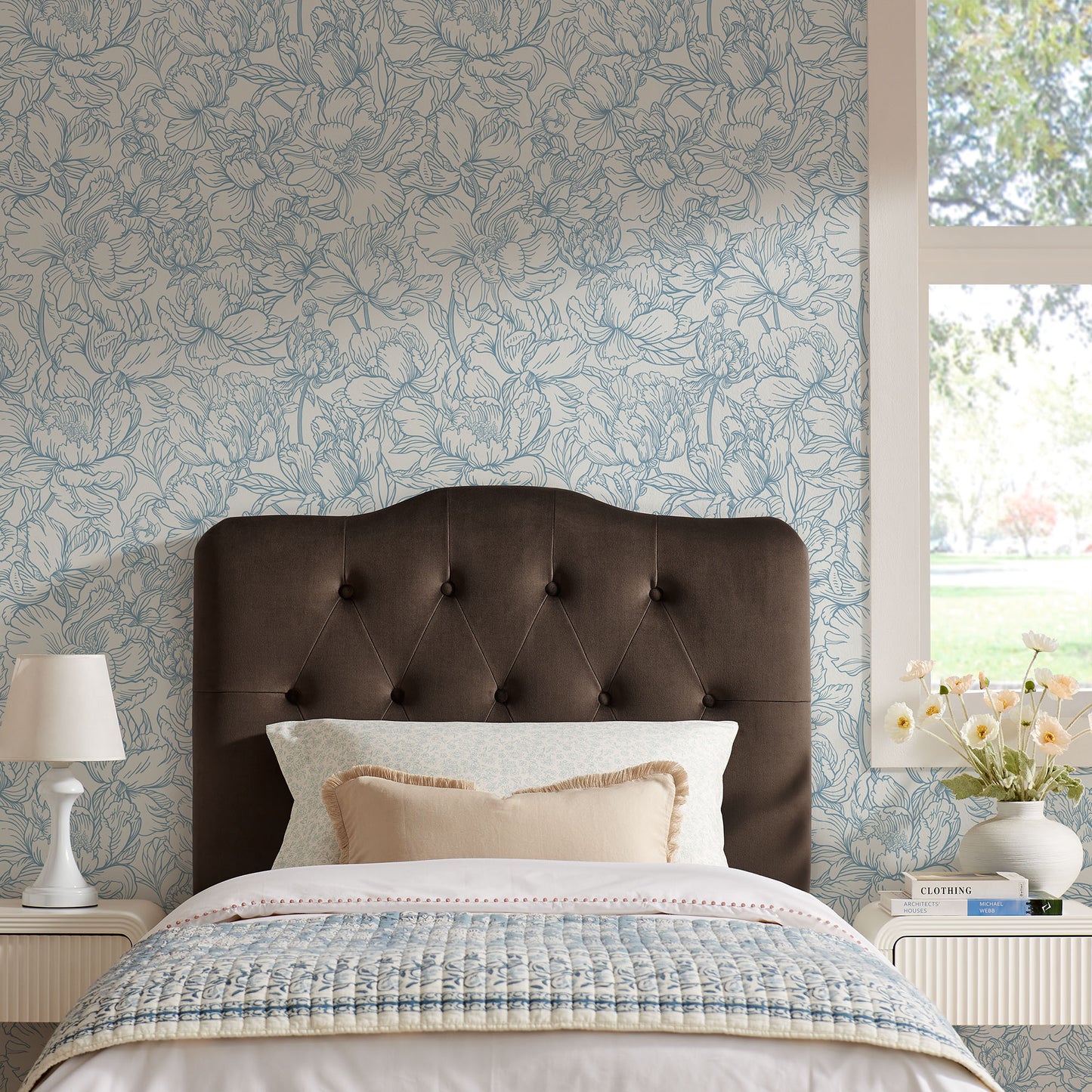 Sage Stain-Resistant Performance Velvet Twin Headboard in Chocolate Brown