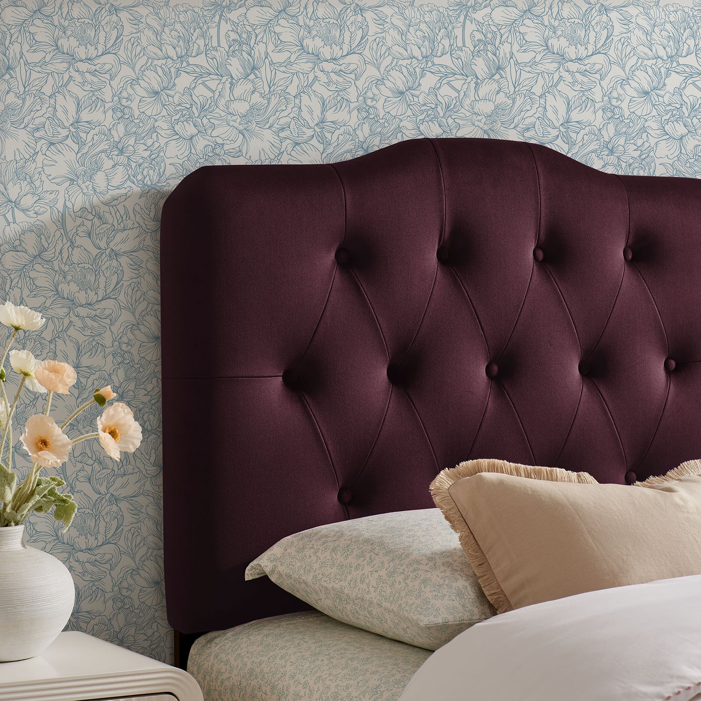 Sage Stain-Resistant Performance Velvet Twin Headboard in Mulberry