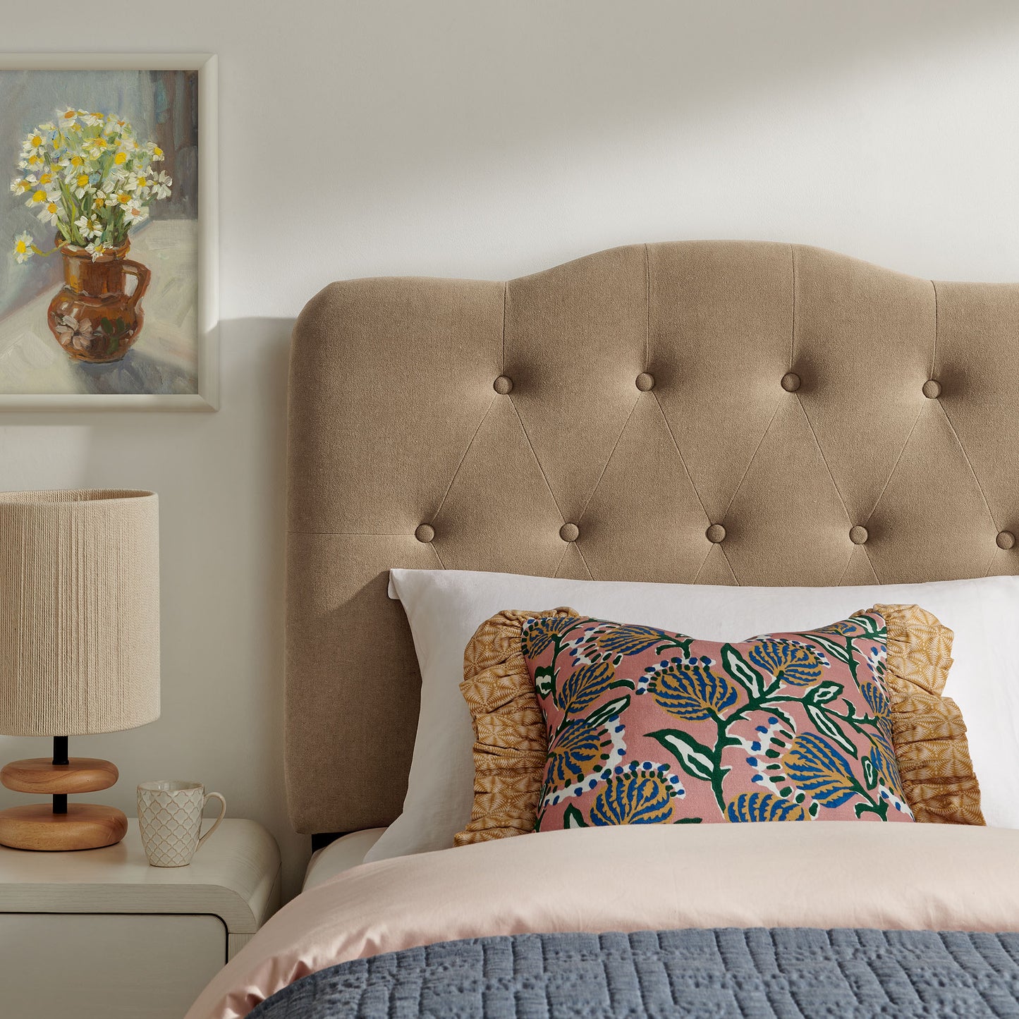 Sage Premium Linen Blend Twin Headboard in Almond
