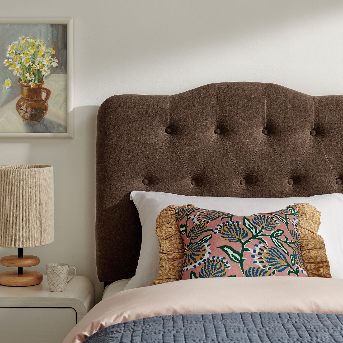 Sage Premium Linen Blend Twin Headboard in Cocoa
