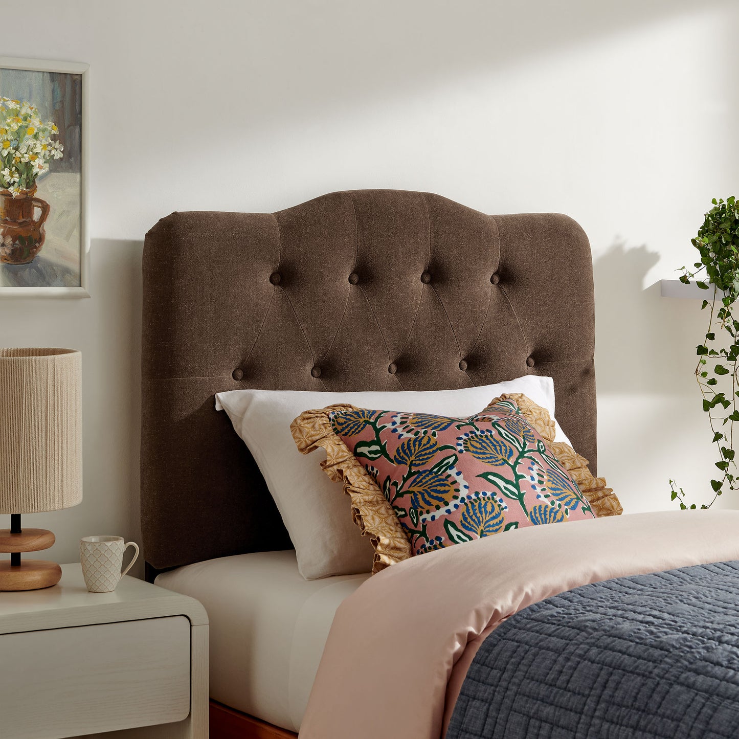 Sage Premium Linen Blend Twin Headboard in Cocoa