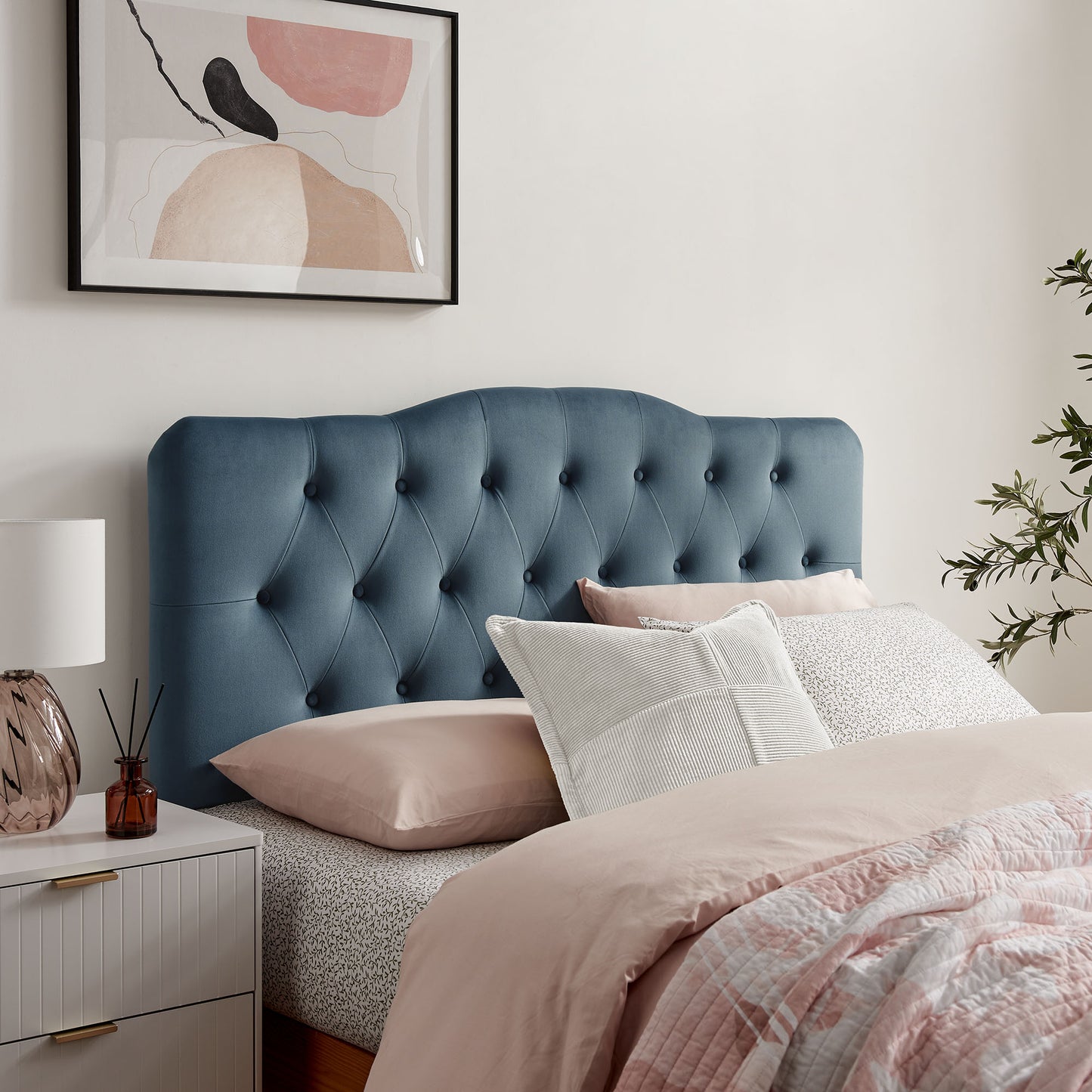 Sage Stain-Resistant Performance Velvet Full Headboard in Cadet Blue