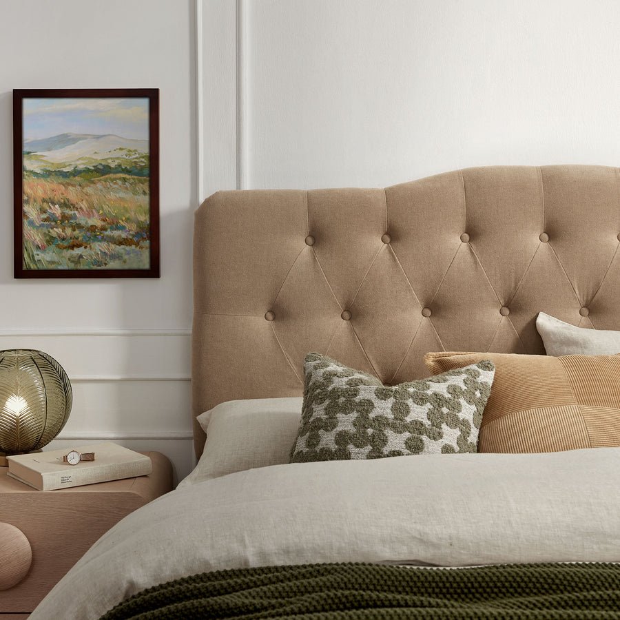 Sage Premium Linen Blend Full Headboard in Almond