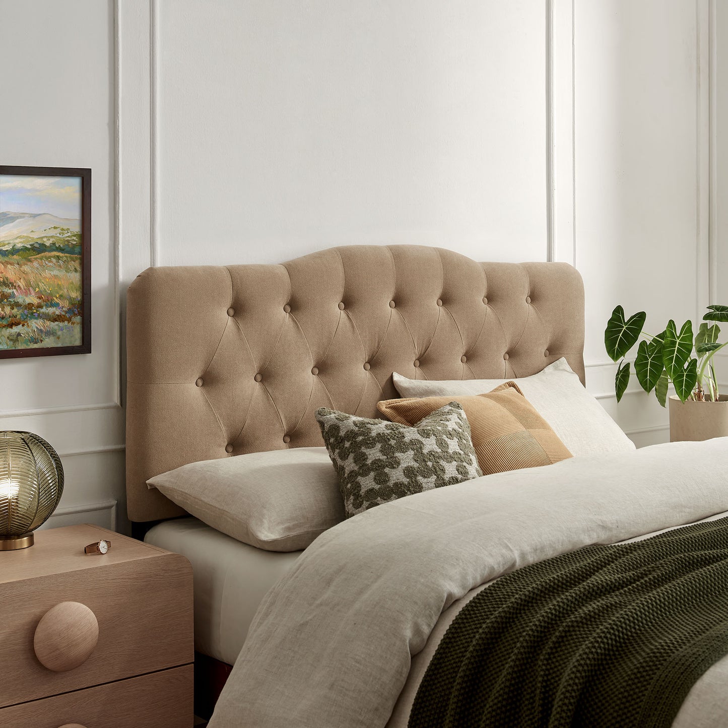 Sage Premium Linen Blend Full Headboard in Almond