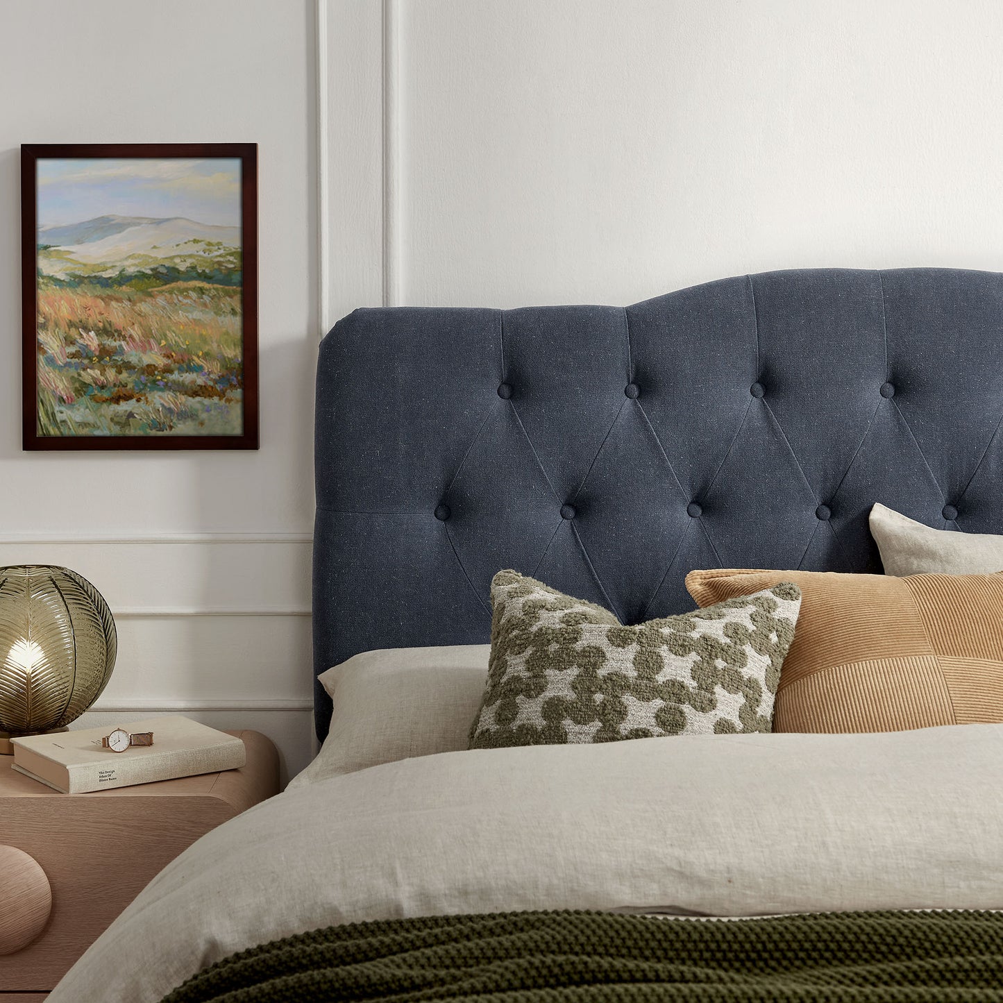 Sage Premium Linen Blend Full Headboard in Denim