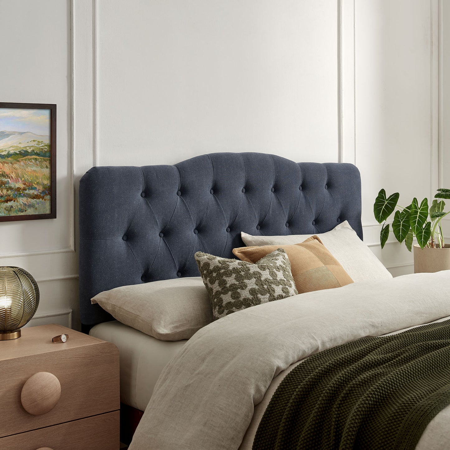 Sage Premium Linen Blend Full Headboard in Denim