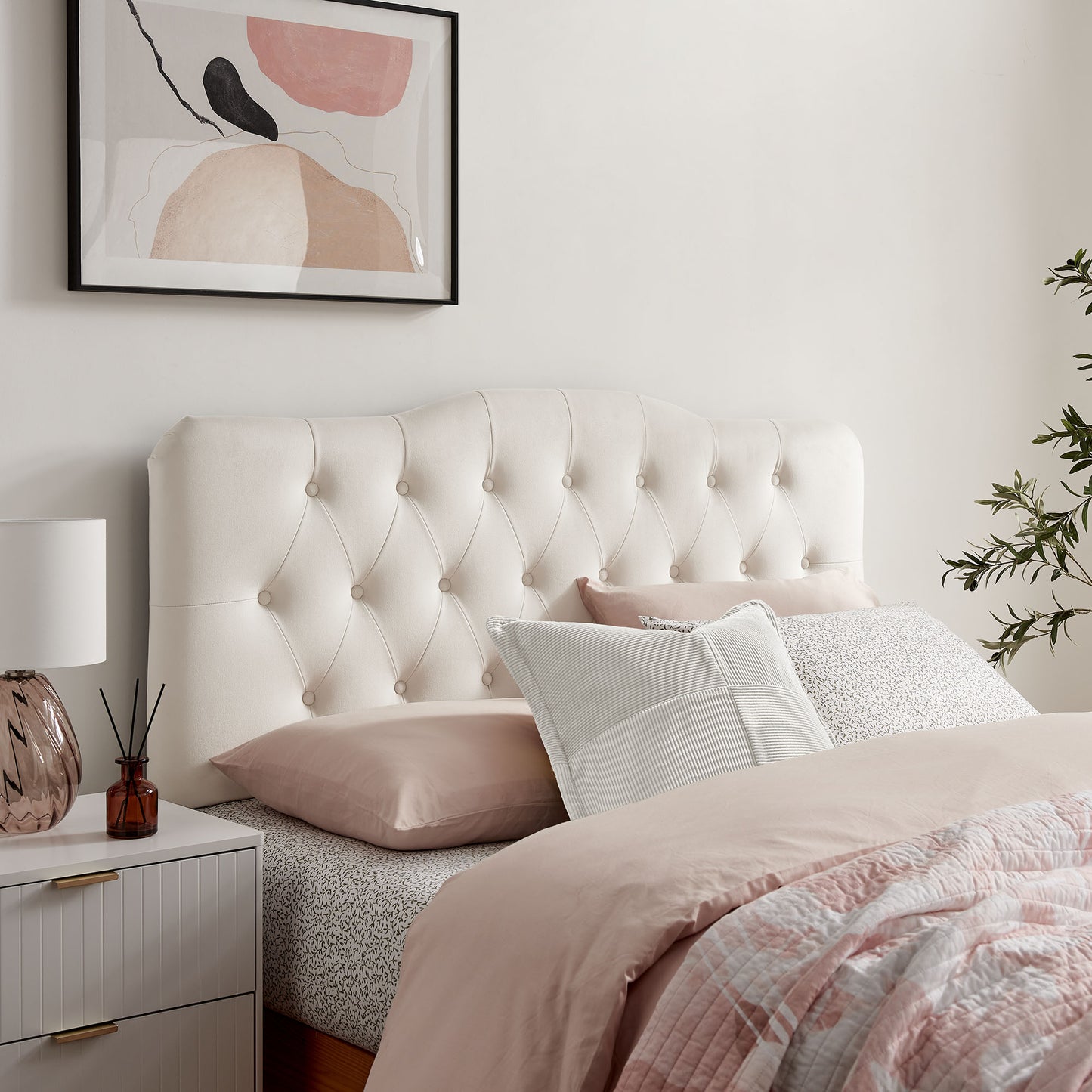 Sage Stain-Resistant Performance Velvet Queen Headboard in Alabaster