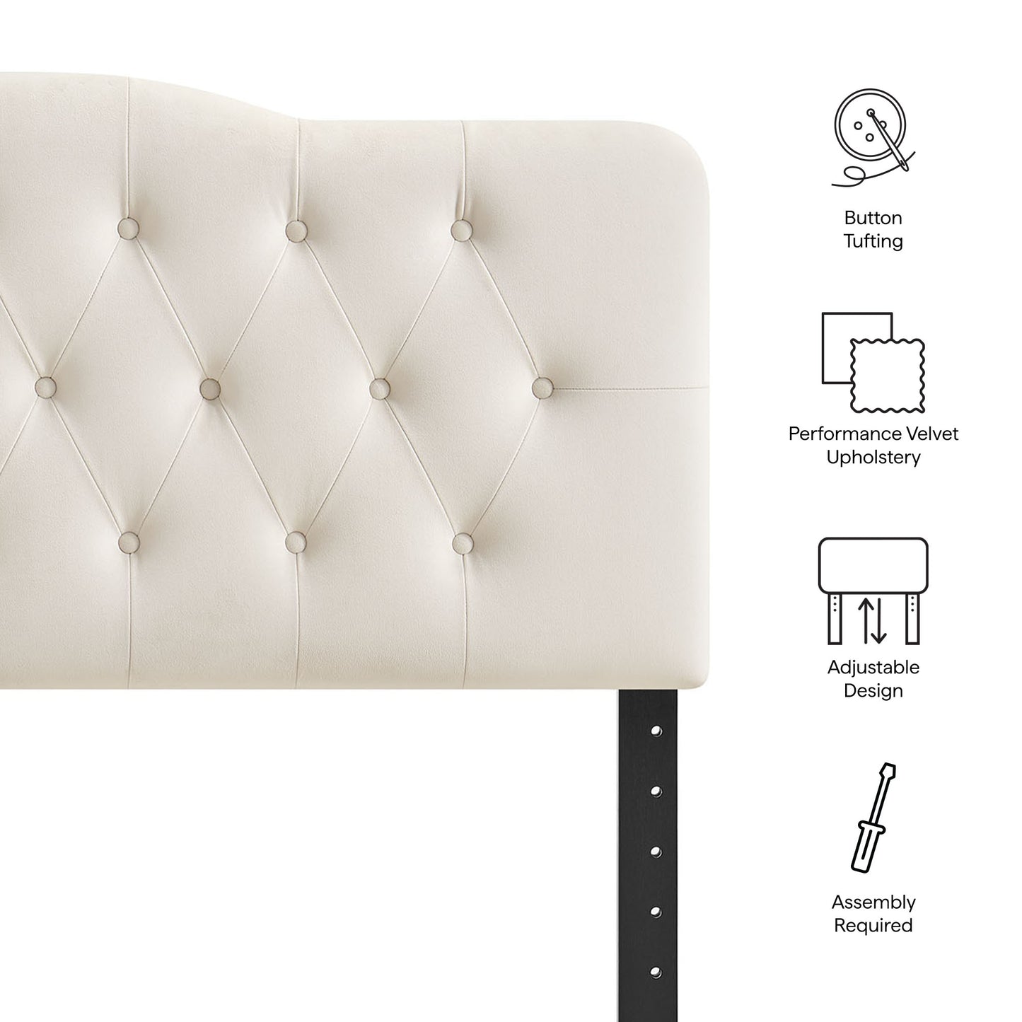 Sage Stain-Resistant Performance Velvet Queen Headboard in Alabaster